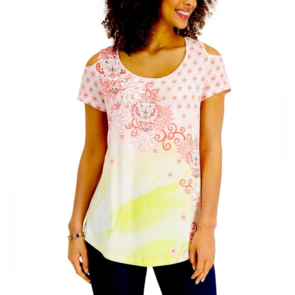 JM Collection Starfish Combo Cold-Shoulder Top